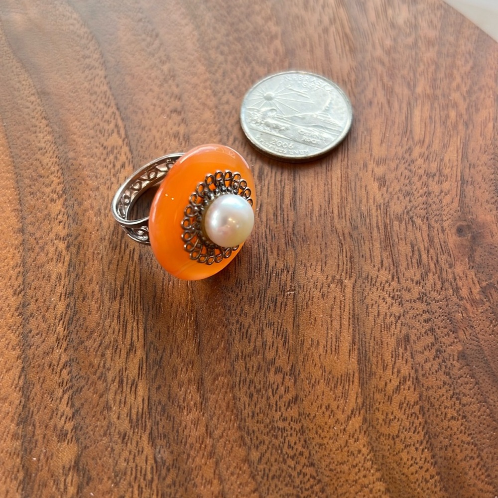 Carnelian Pearl Silver Ring